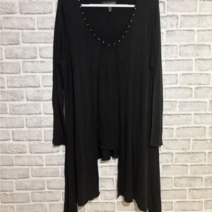 Love & legend  Long sleeve top with Studded Neckline, built in drape cardigan 1x